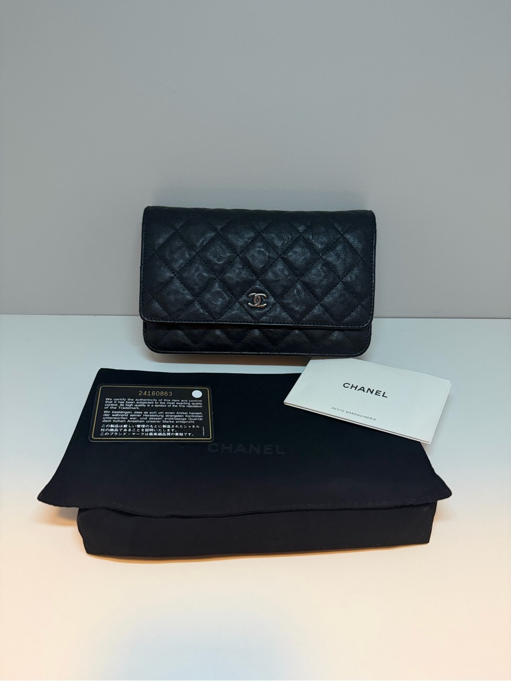 Chanel SO Black Crumbled Calfskin Wallet on Chain